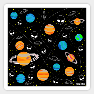 planets, aliens and space in wallpaper pattern art ecopop Sticker